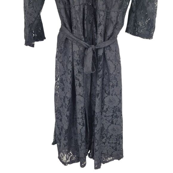 Torrid Womens Maxi Lace Shirt Dress Sz 1 Black Button Down Belted Cocktail Party - Picture 7 of 12